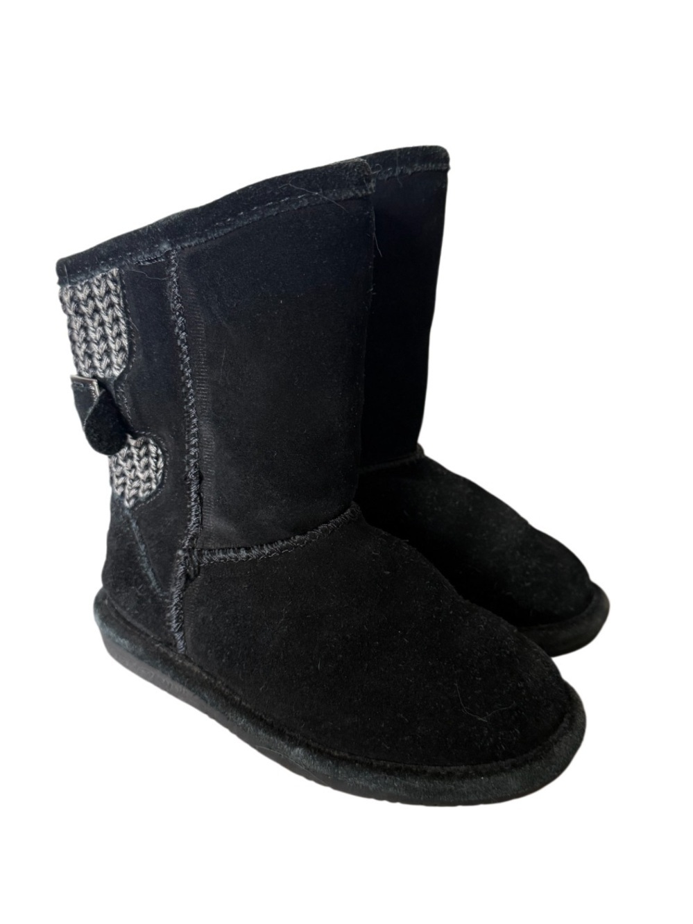 Bearpaw Bodie Toddler Black Suede Knit-Back Winter Shearling Boots-Size 10